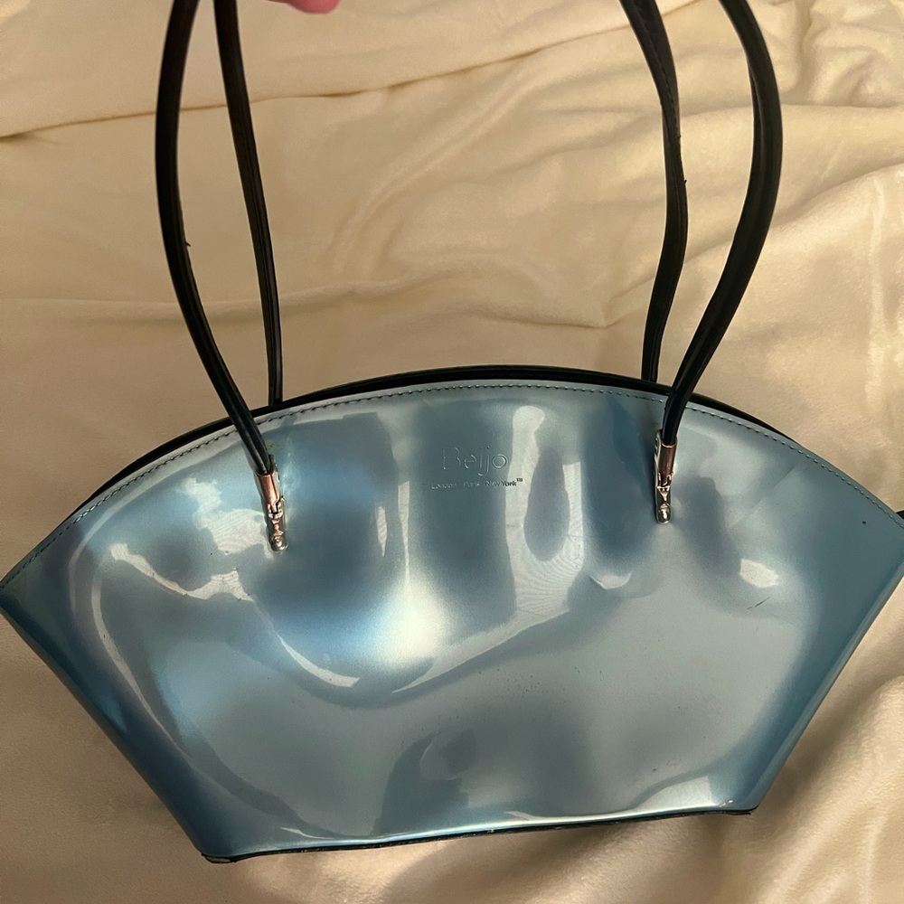 Beijo patent leather handbag. Color is blue/green. Cute and retro.